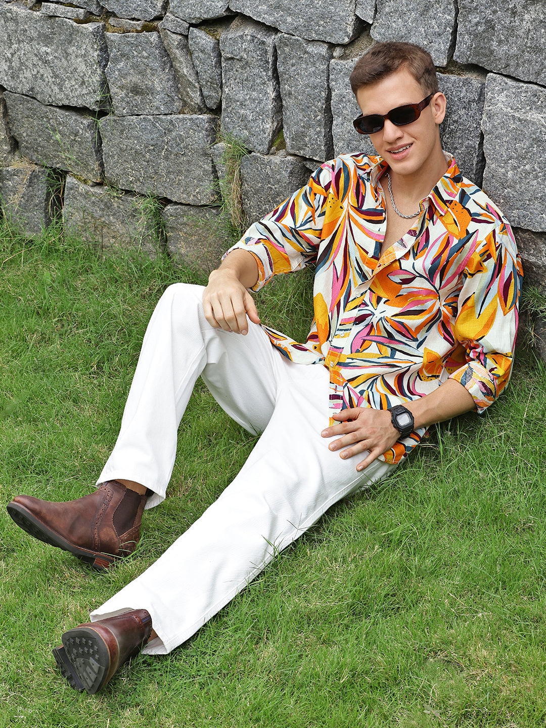 Printed Linen Shirt Without Pocket