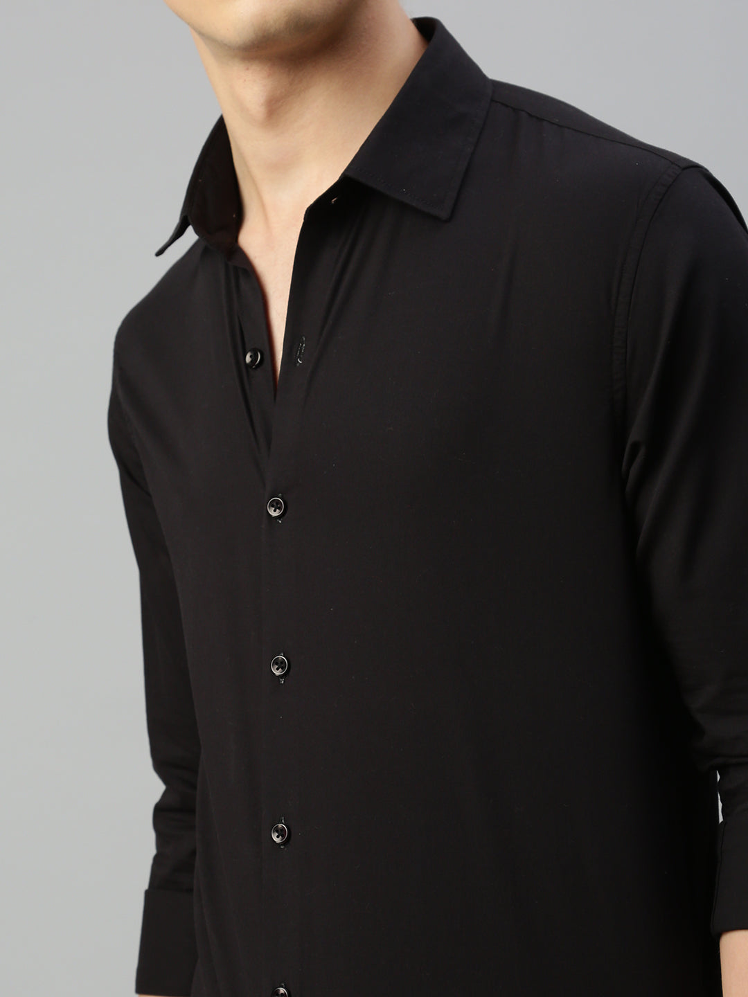 Black Herringbone Shirt Without Pocket