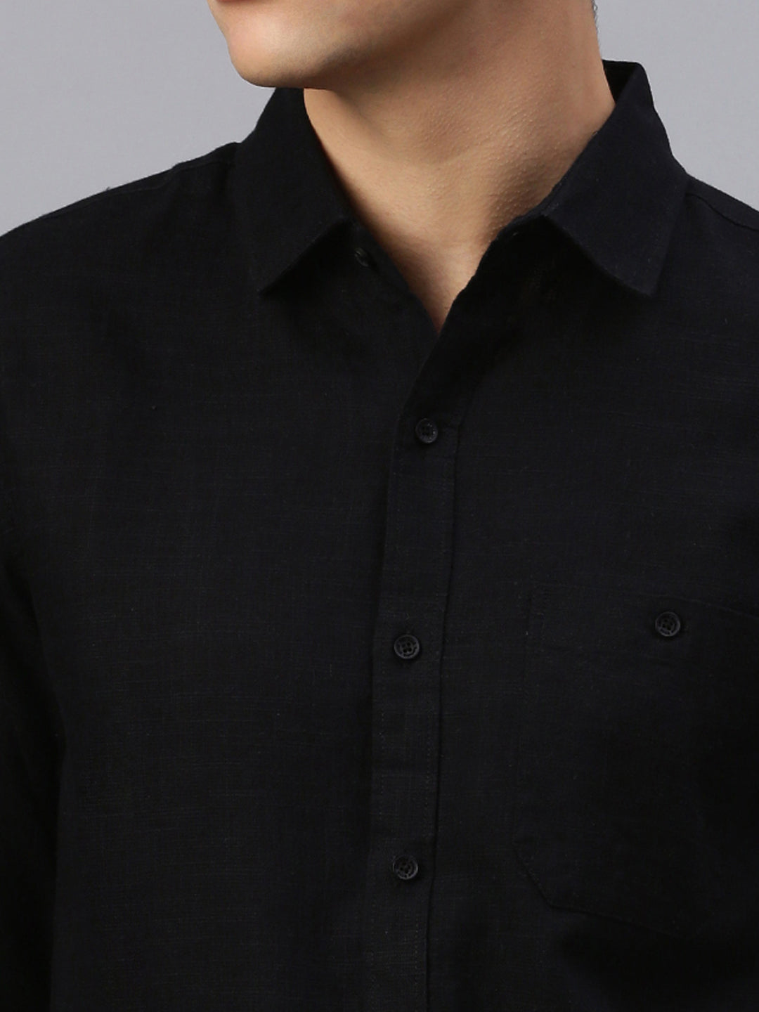 Black Cotton Plain Shirt With Pocket