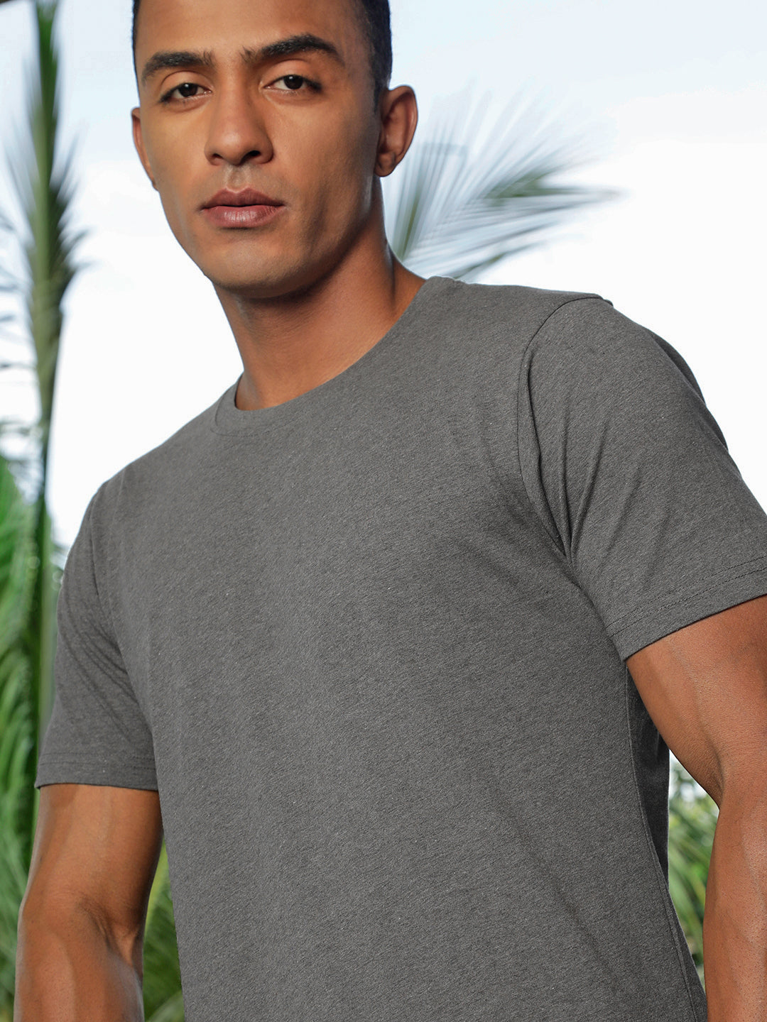 Gray Round Neck Half Sleeve T-Shirt