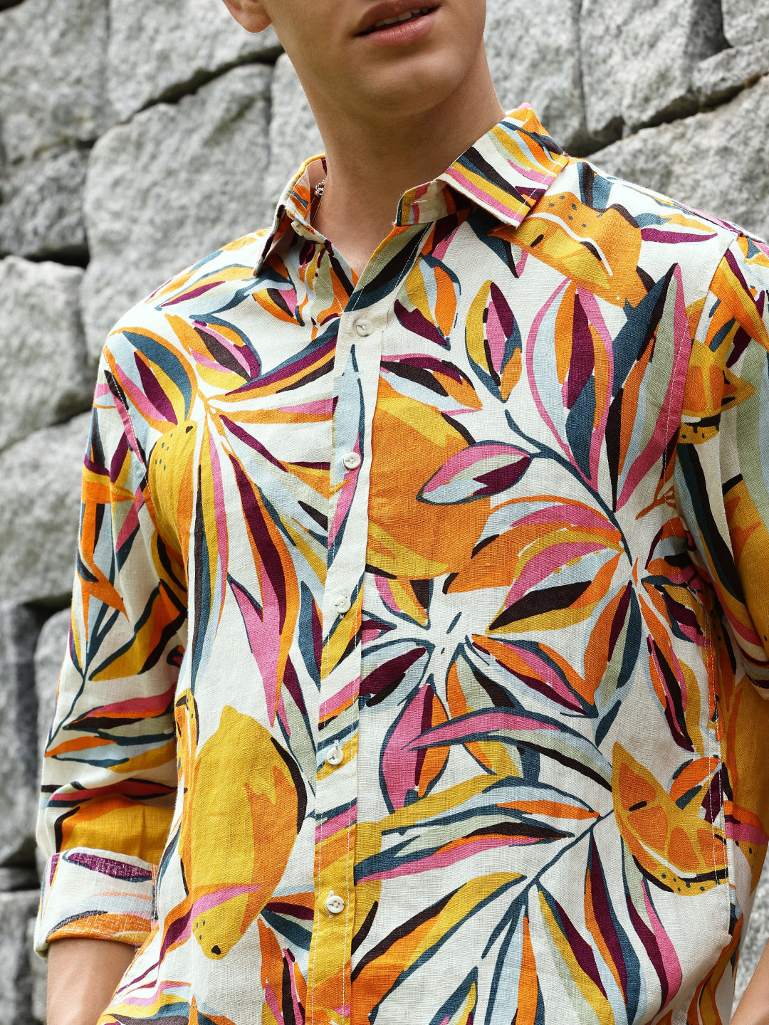 Printed Linen Shirt Without Pocket