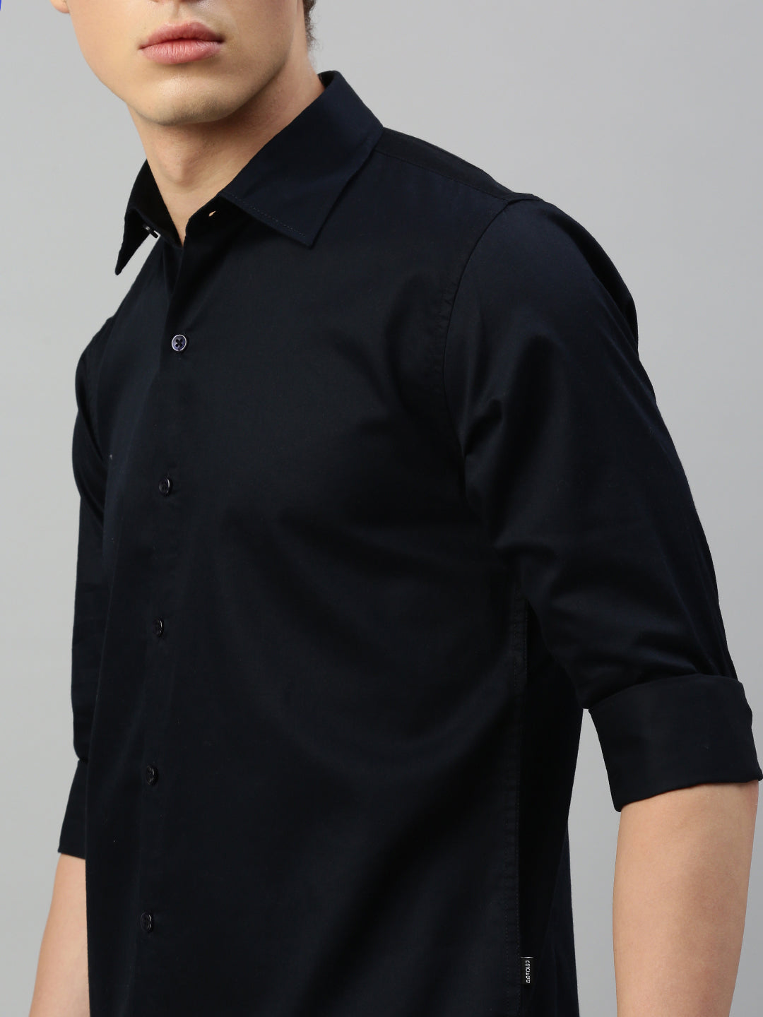 Black Plain Satin Shirt Without Pocket