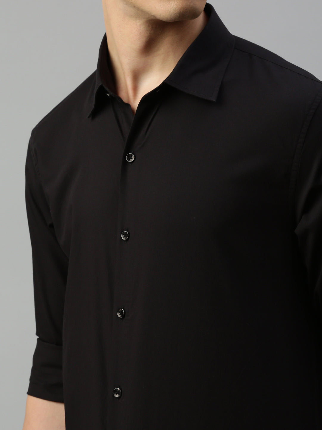 Black Plain Satin Shirt Without Pocket