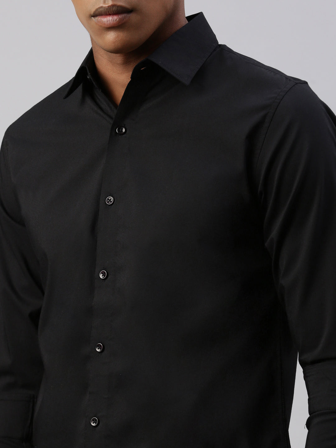 Black Full Sleeve Plain Shirt Without Pocket