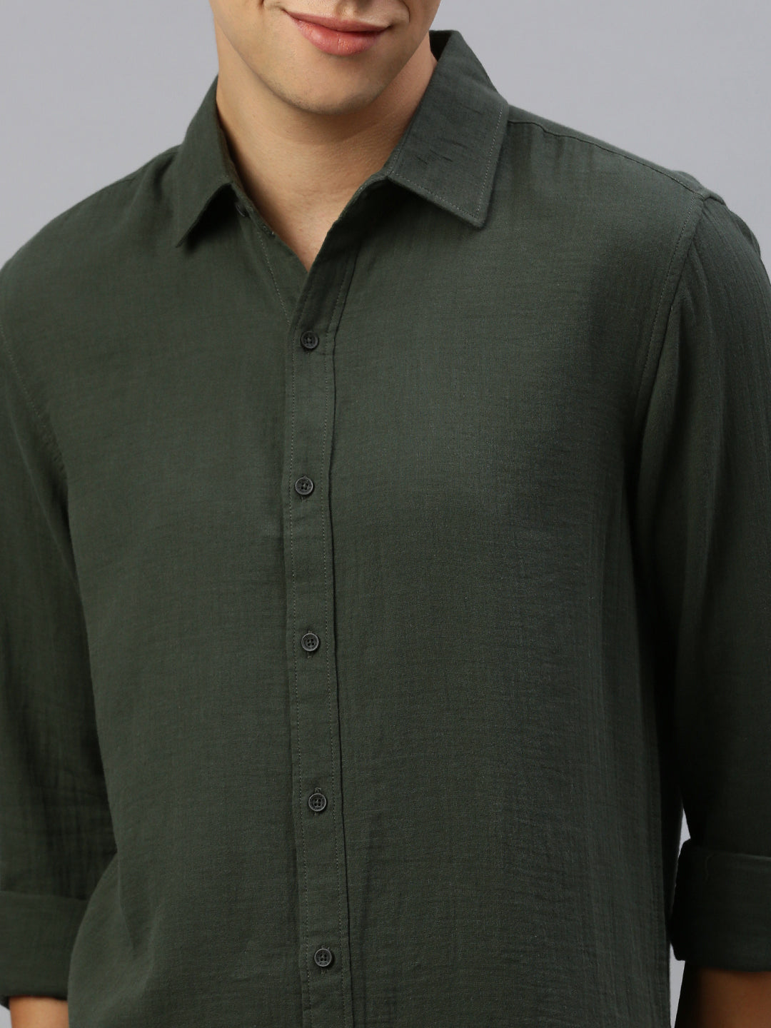 Olive Doble Cloth Cotton Shirt With Pocket