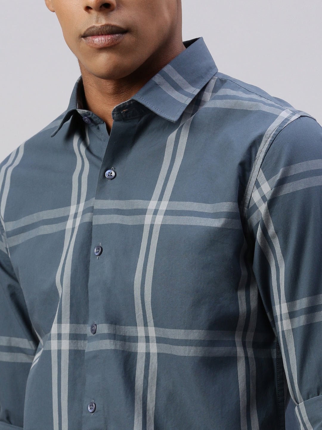 Classic Cobalt Checks Shirt Without Pocket