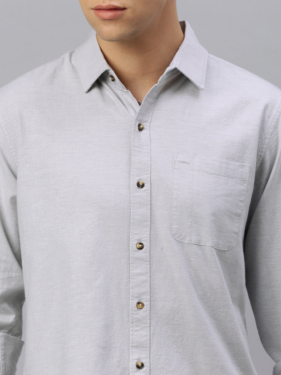 Light Gray Cotton Shirt With Pocket