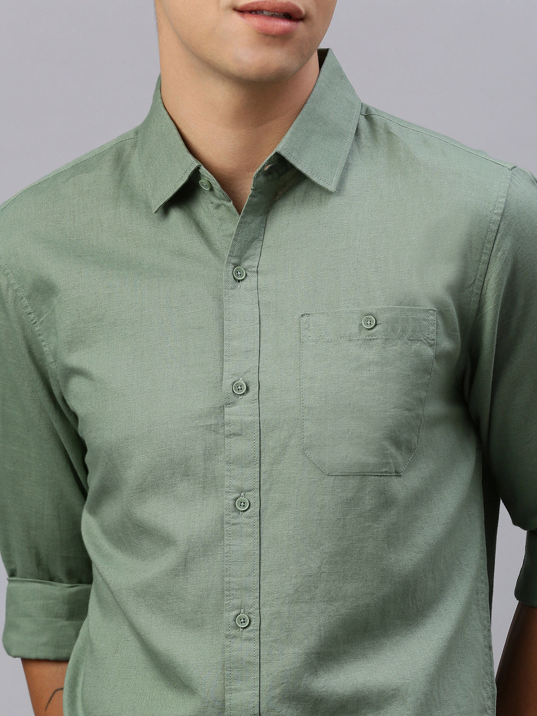 Vintage Green Linen Shirt With Pocket