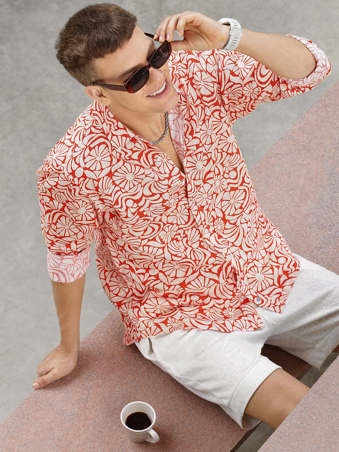 Printed Linen Shirt Without Pocket