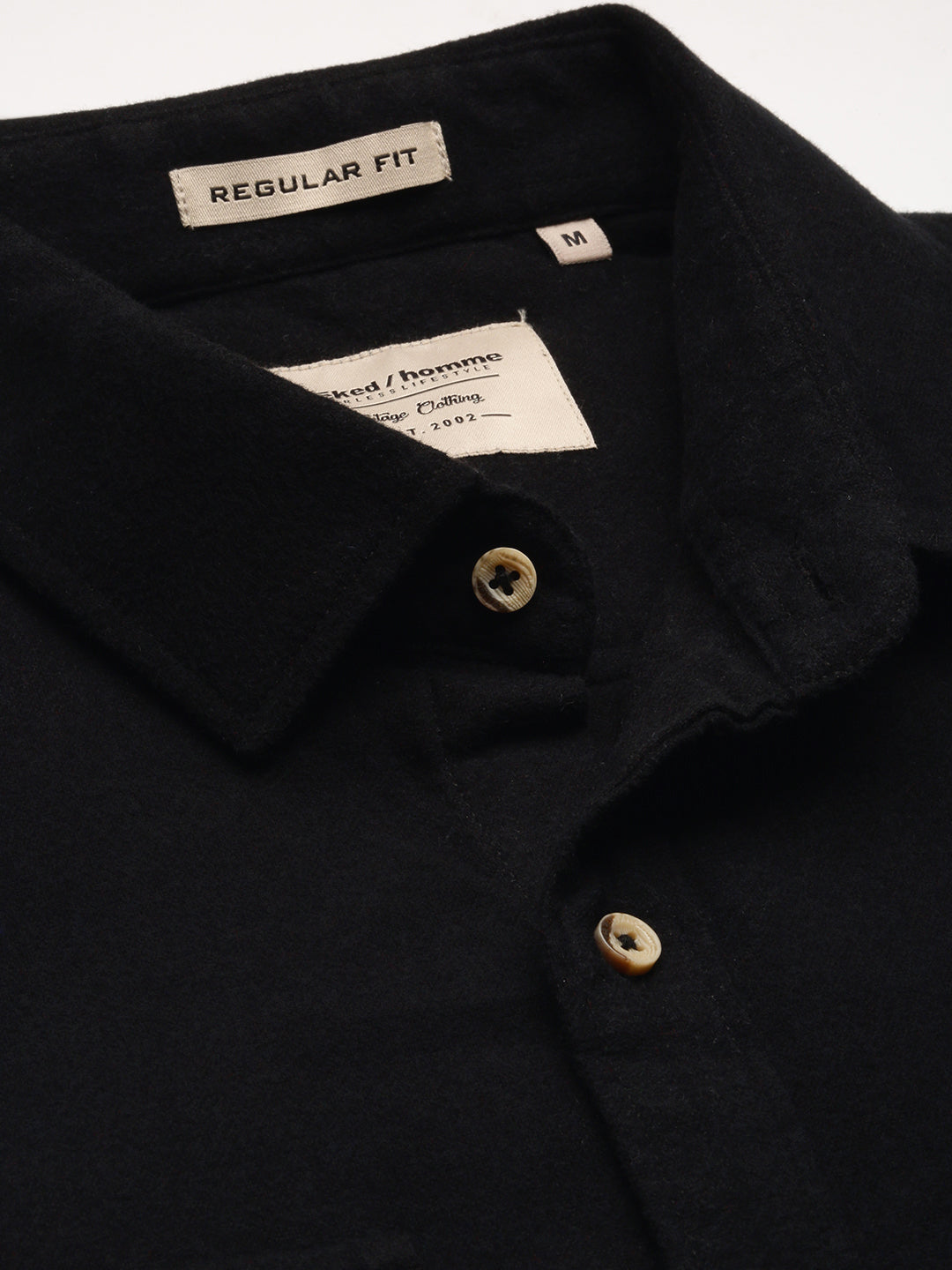 Black Brushing Cotton Shirt With Double Pocket