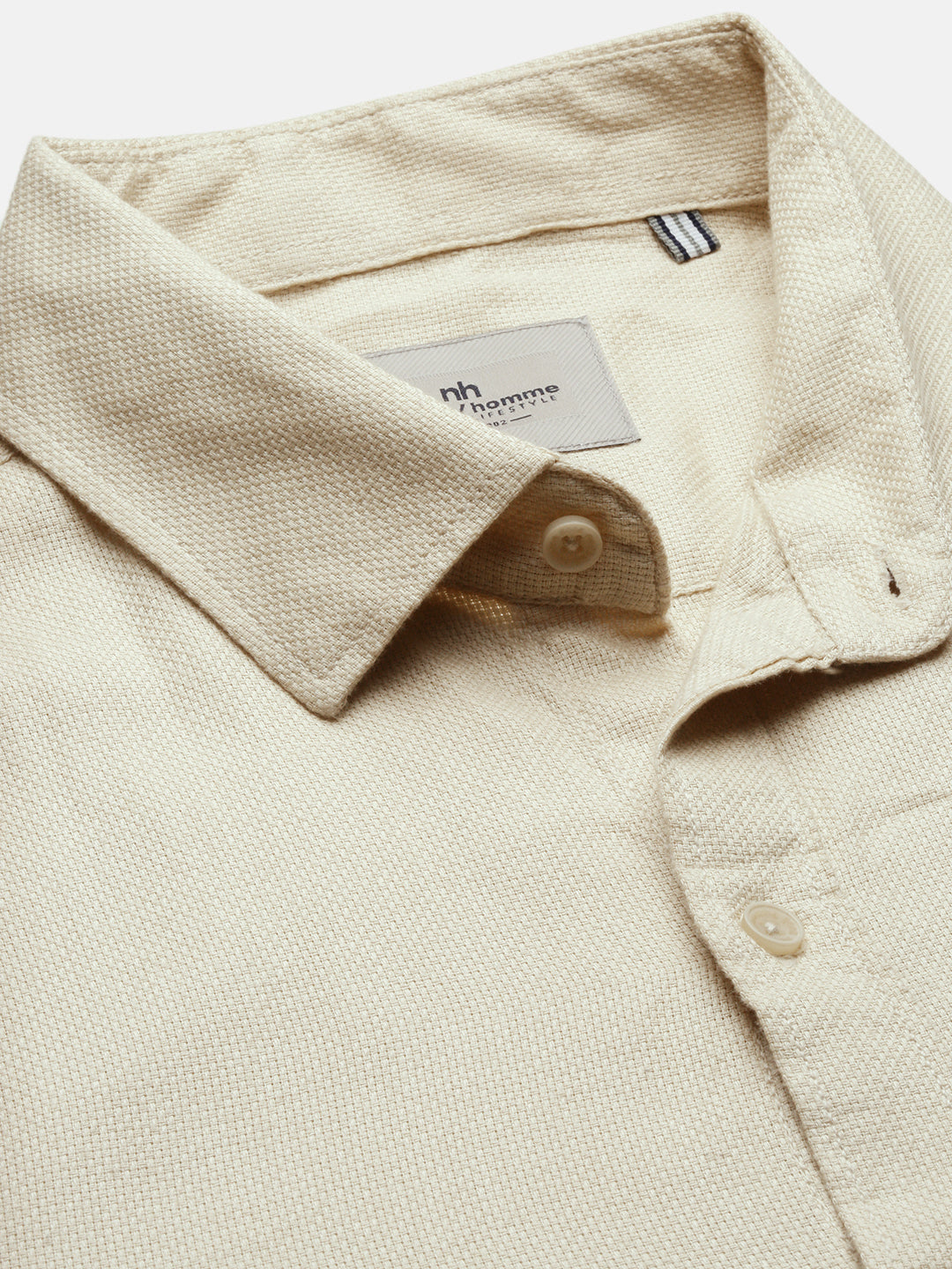 Beige Dobby Cotton Plain Shirt With Pocket