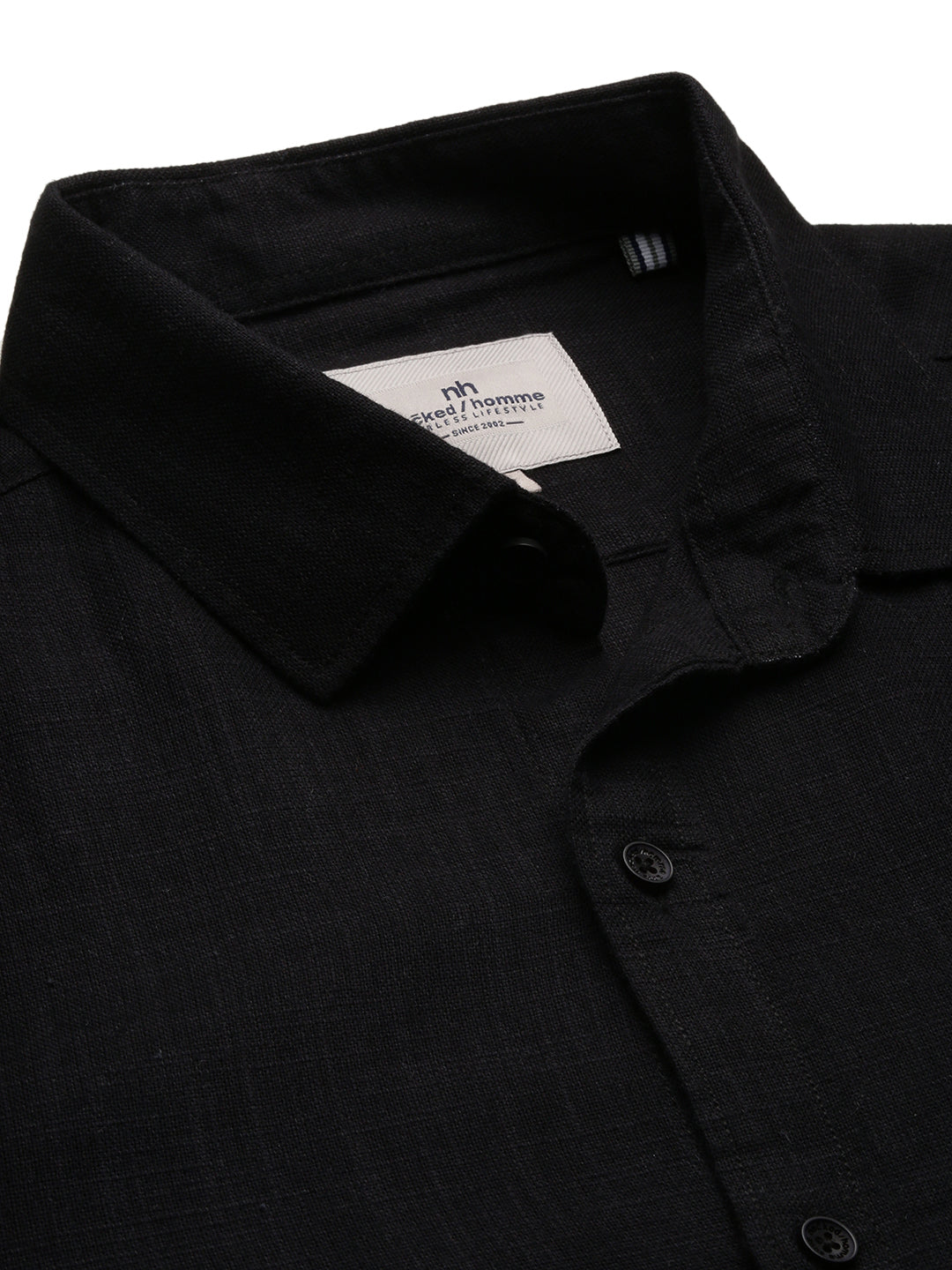 Black Cotton Plain Shirt With Pocket