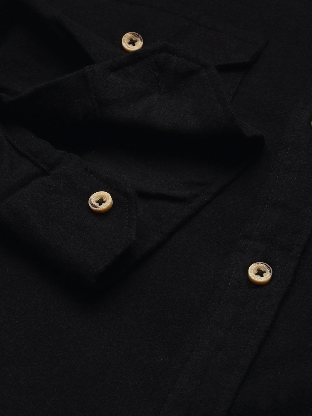 Black Brushing Cotton Shirt With Double Pocket