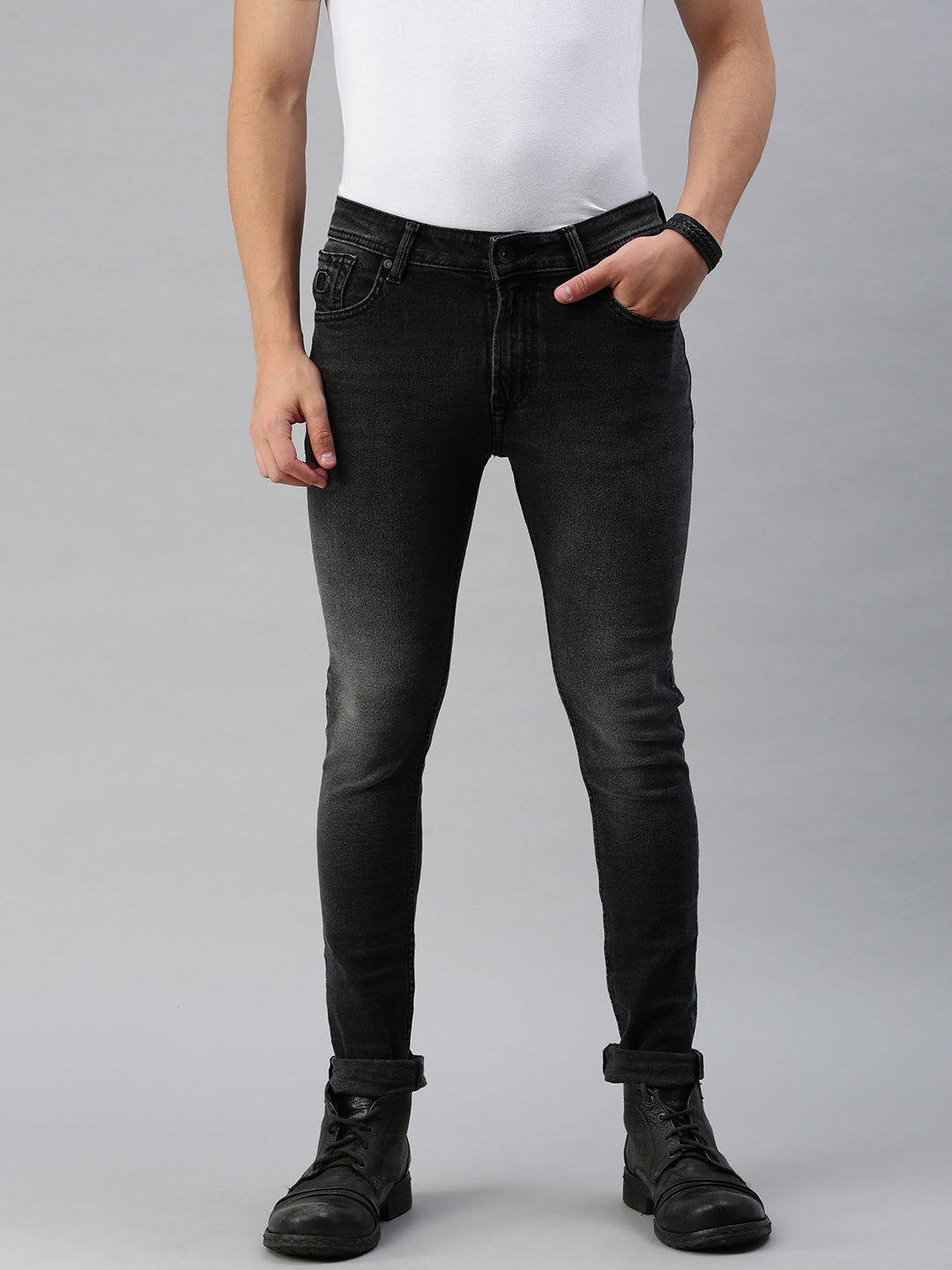 Carbon black low rise skinny straight premium jeans – necked-store
